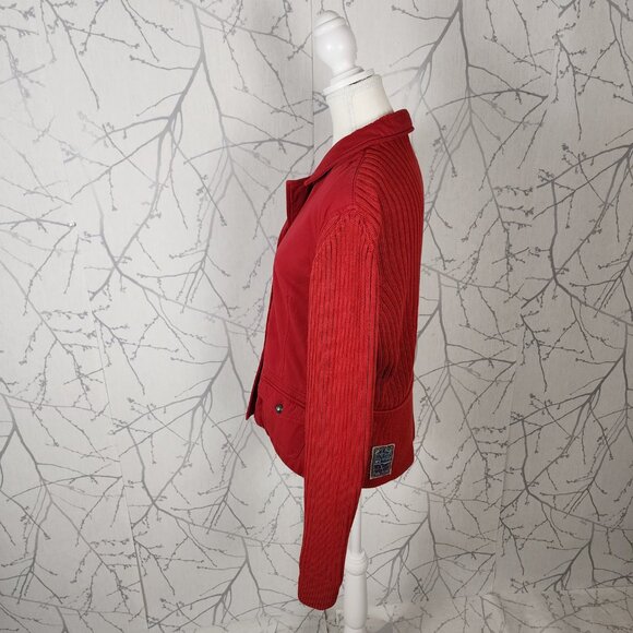 Blue Willi's Red Cotton Canvas Knit Crystal Button Blazer Jacket - Picture 3 of 7